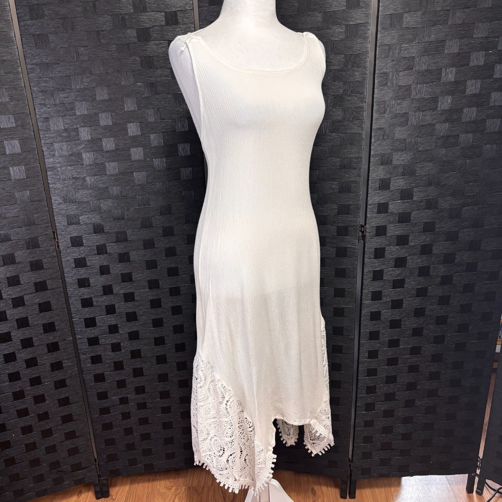 Sleeveless Beach Dress Crocheted Lace Straps Sz S Asymmetric Grad Ethereal Bride - Picture 3 of 14